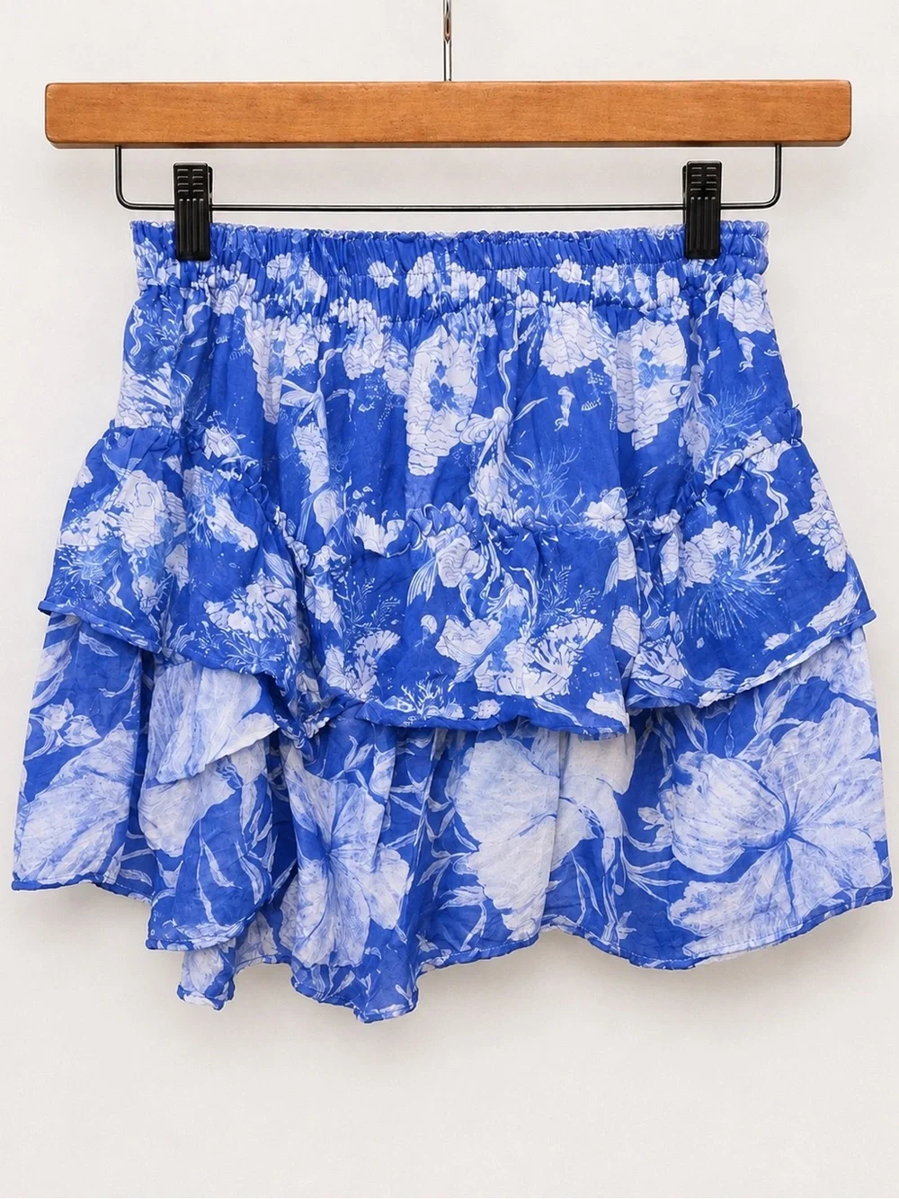 Preloved LoveShackFancy Abrielle Skirt Saltt Sea Blue Floral Silk blend. Sz L.